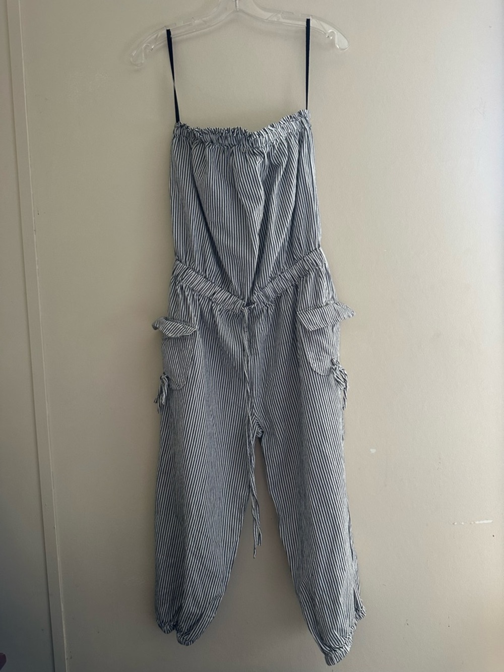 Strapless Striped Blue & White Utility Romper